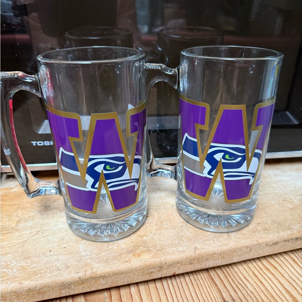Seattle Seahawks and University of Washington Purple and Gold Glass Mugs